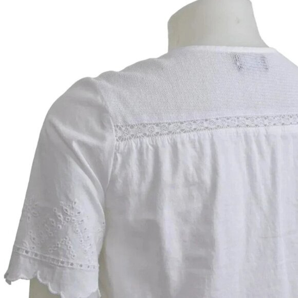 Gap Mini Dress Eyelet Scallop Lace Trip Short Sleeve White Cotton Size XS - Picture 7 of 12